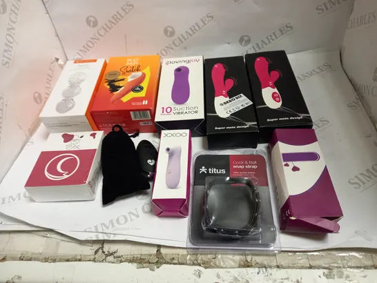 LOT OF APPROX 10 ASSORTED ADULT ITEMS TO INCLUDE VIBRATORS, STROKERS, COCK STRAP ETC