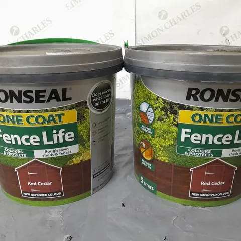 LOT OF 2 BRAND NEW RONSEAL ONE COAT FENCE LIFE 5L PAINTS - RED CEDER