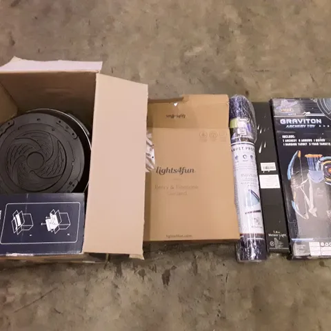 PALLET OF ASSORTED PRODUCTS INCLUDING PRESSURE COOKER, BERRY & PINECONE GARLAND, CARPET PROTECTOR, LED METEOR LIGHT, ARCHERY TOY