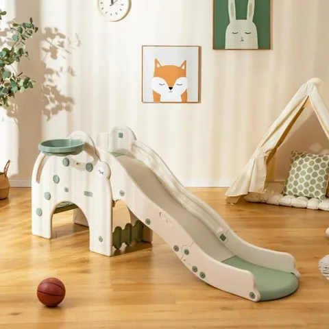 BOXED KIDS PLAY SLIDE WITH CUTE ELEPHANT SHAPE AND BASKETBALL HOOP