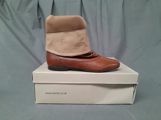 BOXED PAIR OF DUNE MELISSA D SLOUCH CALF BOOTS IN TAN EU SIZE 38