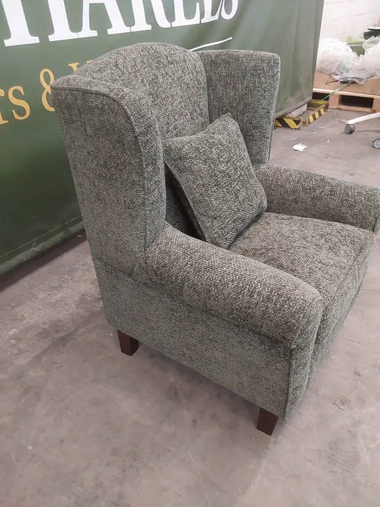 DENTON GRACE FABRIC UPHOLSTERED WING CHAIR - OLIVE