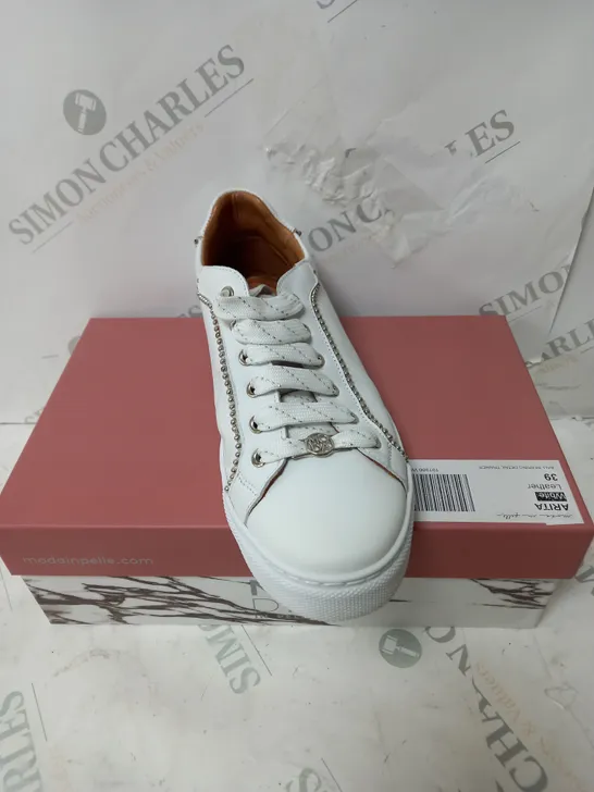 BOXED PAIR OF MODA IN PELLE ARITA WHITE LEATHER TRAINERS - SIZE 6