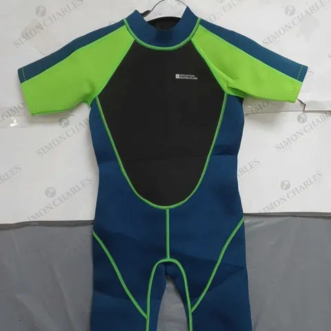 MOUNTAIN WAREHOUSE KIDS SHORTY WETSUIT IN BLUE/GREEN SIZE 11-12YRS