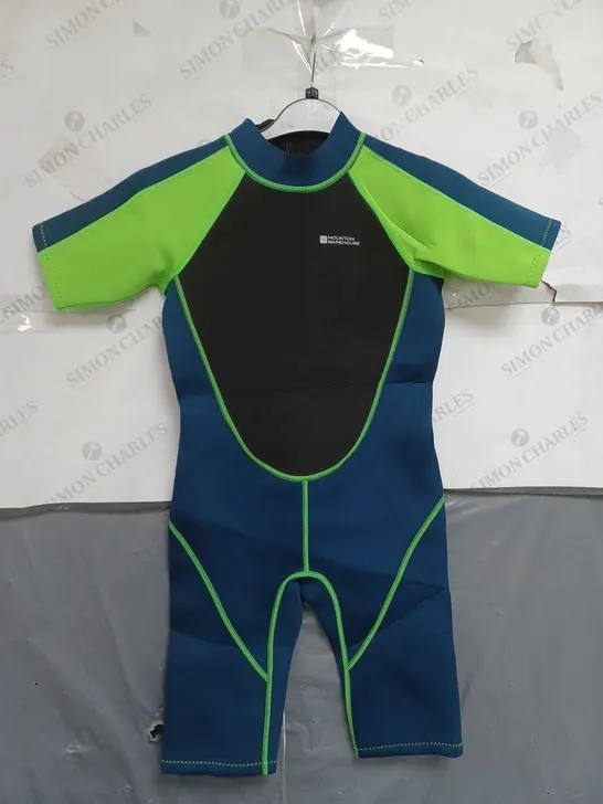 MOUNTAIN WAREHOUSE KIDS SHORTY WETSUIT IN BLUE/GREEN SIZE 11-12YRS