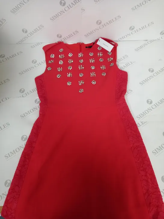 KAREN MILLEN CRYSTAL EMBELLISHED LACE MIX MINI DRESS SIZE 10