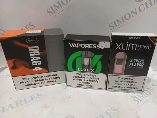 APPROXIMATELY 20 VAPES & E-CIGARETTES TO INCLUDE GENE TT DRAG 4, VAPORESSO LUXE X, OXVA XLIM PRO, ETC