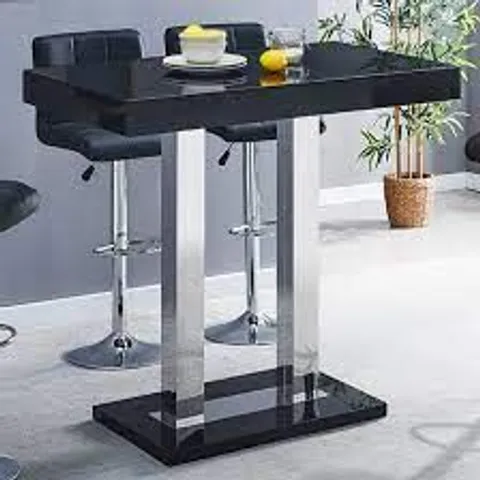 CAPRICE BLACK HIGH GLOSS BAR TABLE WITH BLACK GLASS TOP 120X70X110CM (2 BOXES)