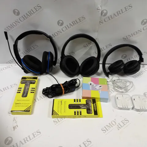 BOX TO CONTAIN APPROX. 12 X ASSORTED PAIRS OF EARPHONES, HEADPHONES AND ACCESSORIES. BRANDS VARY