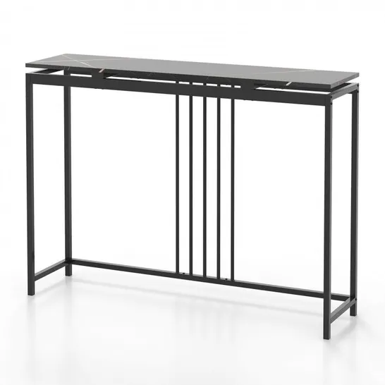 BOXED COSTWAY 47" ENTRYWAY CONSOLE TABLE, BLACK NARROW HALLWAY TABLE W/FAUX MARBLE TABLETOP