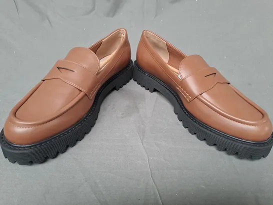 BOXED PAIR OF CHARLES & KEITH LOAFERS IN BROWN EU SIZE 38