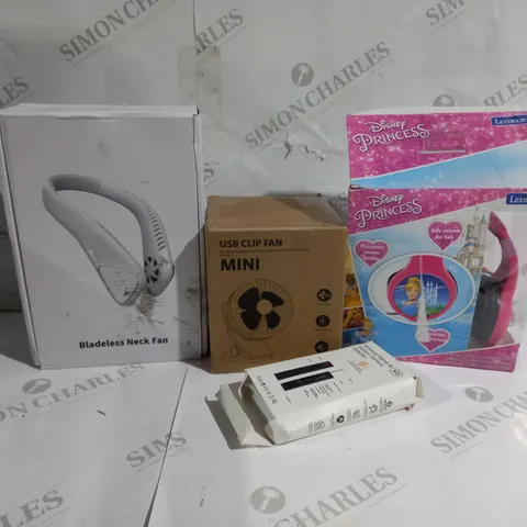 APPROXIMATELY 20 ASSORTED ITEMS TO INCLUDE BLADELESS NECK FAN, WIRELESS SIGNAL AND HIDDEN CAMERA DETECTOR, DISNEY PRINCESS HEADPHONES ETC. 