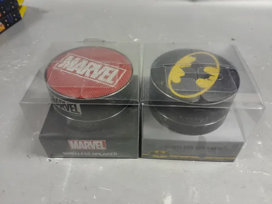 LOT OF 2 WIRELESS SPEAKERS INCLUDES MARVEL AND BATMAN THEMES