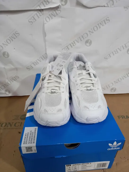 BOXED OF ADIDAS ASTIR TRAINERS SIZE 2.5