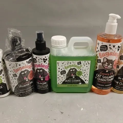 6 X ASSORTED BUGALUGS PET CARE PRODUCTS TO INCLUDE SHAMPOO, EAR CLEANER, SALMON OIL ETC 