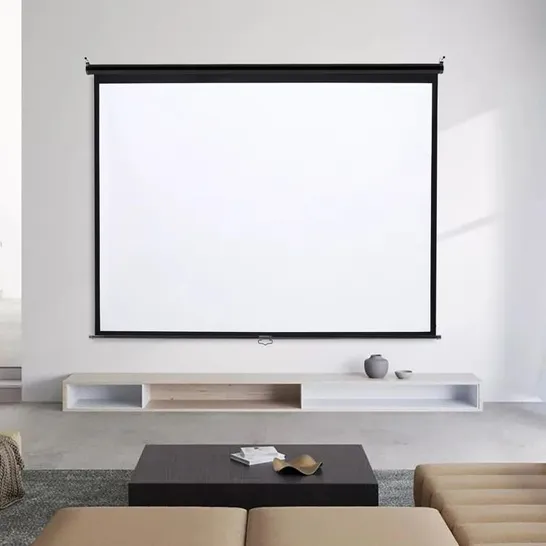 A BOXED INBOX ZERO OUTDOOR MANUAL PROJECTOR SCREEN