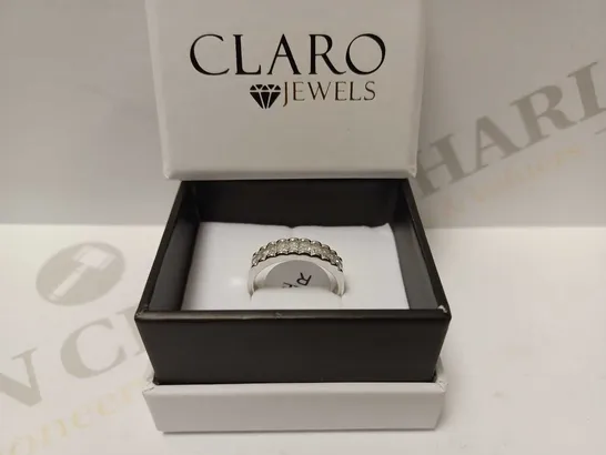 CLARO JEWELS 925 STERLING SILVER 10 BAGUETTES CZ HALF ET RING - SIZE R