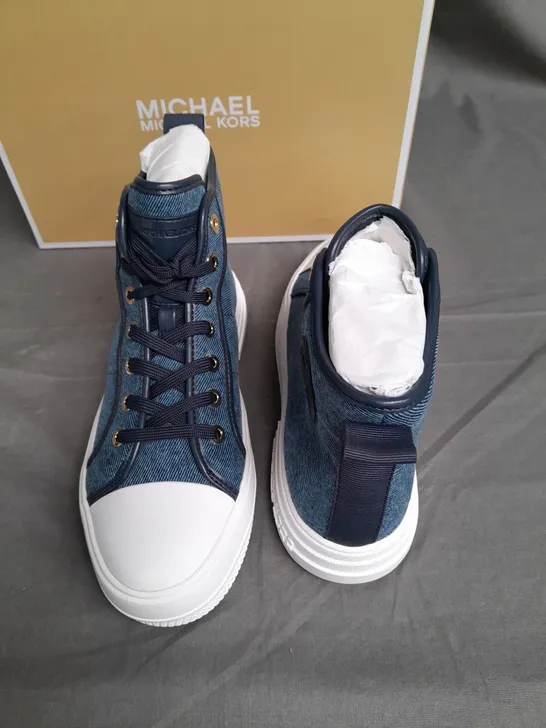 BOXED PAIR OF MICHAEL KORS DENIM HI-TOPS - US 8.5M