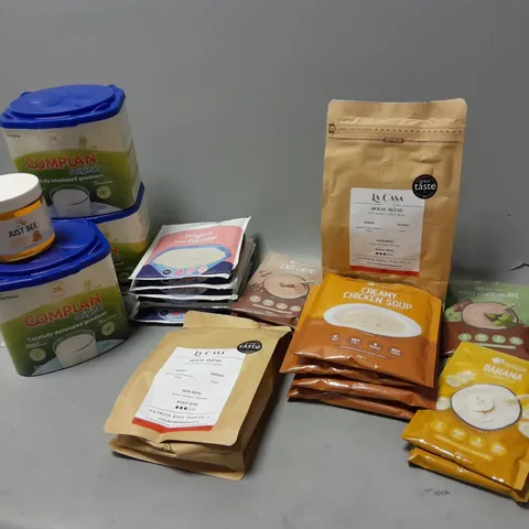 LOT OF ASSORTED FOOD ITEMS TO INCLUDE COFFE BEANS, VITAMIN HONEY, ETC