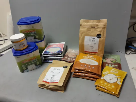 LOT OF ASSORTED FOOD ITEMS TO INCLUDE COFFE BEANS, VITAMIN HONEY, ETC