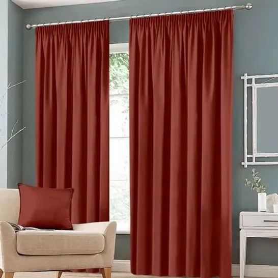 EILIANA RUST ORANGE PENCIL PLEATED BLACKOUT THERMAL CURTAINS 90"X90" COLOUR: RED