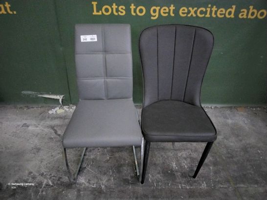 TWO ASSORTED DESIGNER GREY PU UPHOLSTERED DINING CHAIRS