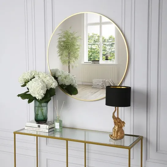 BOXED SASHEER - ROUND FRAMED WALL MOUNTED MIRROR - GOLD (1 BOX)