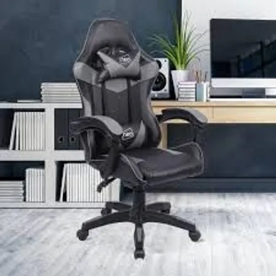 BOXED NEO FAUX LEATHER GAMING CHAIR - BLACK/GREY (1 BOX)