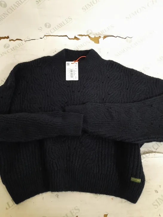 SUPERDRY VINTAGE POINTELLE CABLE CREW NECK JUMPER - SIZE 12