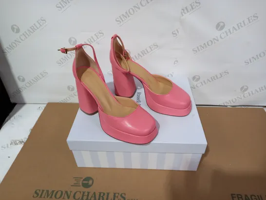 BOXED PAIR OF RUSSELL & BROMLEY PINK HIGH HEELS SIZE 37 