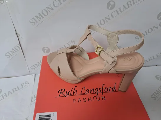 RUTH LANGSFORD HEELED SANDAL ALMOND LEATHER SIZE 7