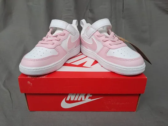 BOXED PAIR OF NIKE COURT BOROUGH LOW RECRAFT KIDS SHOES IN WHITE/PINK UK SIZE 9.5