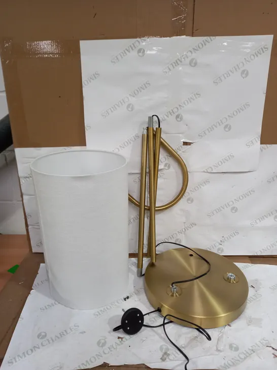 JOHN LEWIS DUO STANDING LAMP WITH BRASS BASE & WHITE LIGHT SHADE