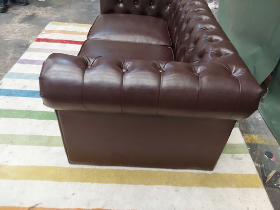 DESIGNER BROWN LEATHER CHESTERFIELD STYLE 2 SEATER SOFA