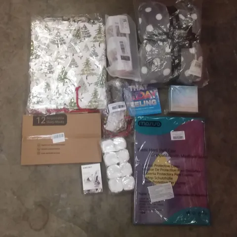 PALLET OF ASSORTED ITEMS INCLUDING MOSISO HARD SHELL CASE, 12 DISPOSABLE SLEEP MASKS, CHRISTMAS GIFT BAGS, PHONE FOLD, KIDS DRESSING GOWN, 3000PCS ARTIFICIAL ROSE PETALS