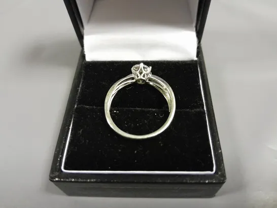 9CT WHITE GOLD RING WITH NATURAL DIAMOND HALO AND TWIST SHOULDERS