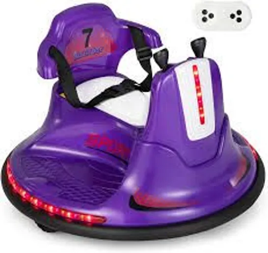 BOXED 12V KIDS RIDE ON ELECTRIC BUMPER CAR WITH DUAL JOYSTICKS AND REMOTE CONTROL - PURPLE