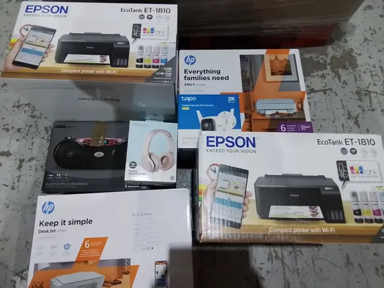 PALLET CONTAINING A LARGE QUANTITY OF ASSORTED TECH ITEMS TO INCLUDE EPSON ET-1810, BLUETOOTH BOOMBOX AND TAPO WI-FI CAMERA