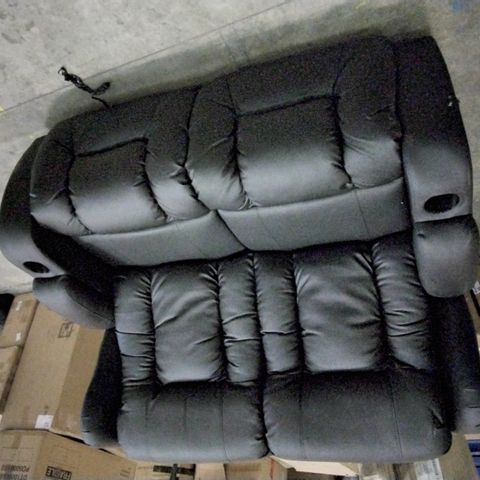 DESIGNER BLACK FAUX LEATHER MANUAL RECLINING TWO SEATER SOFA 