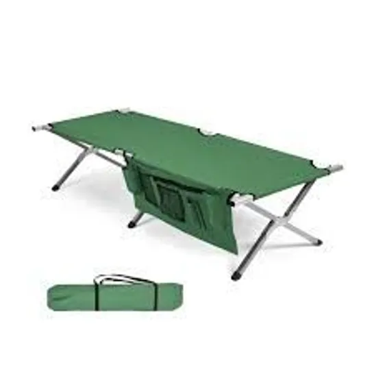 BOXED FOLDING CAMPING BED OUTDOOR SLEEPING COT WITH CARRY BAG FOR BEACH - GREEN