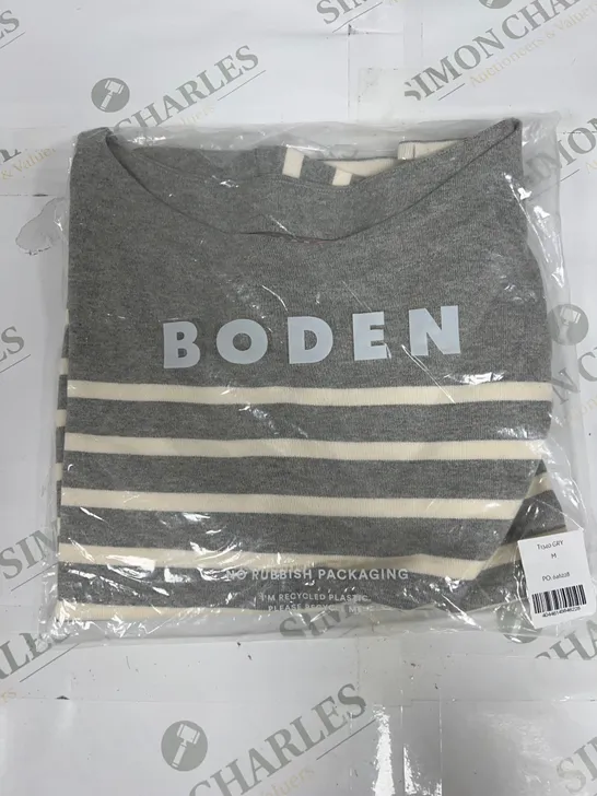 BODEN LONG SLEEVED STRIPED TOP IN GREY SIZE MEDIUM