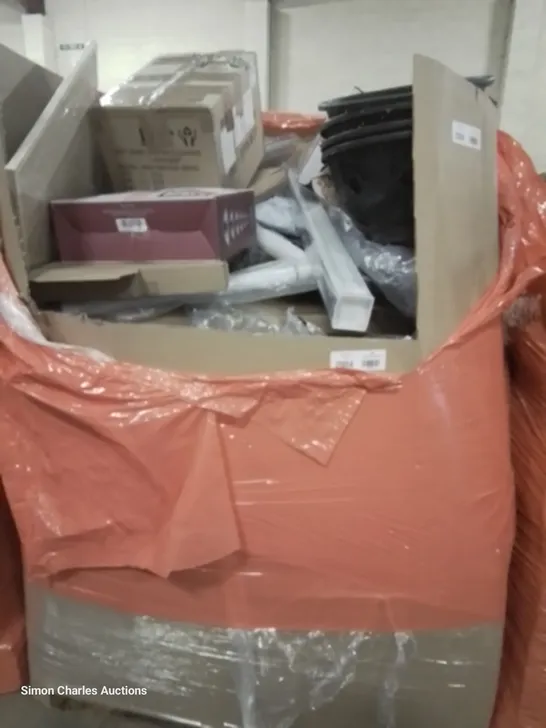 PALLET OF ASSORTED ITEMS TO INCLUDE, TOILET SEATS, AIR FRYER, SPIN MOP, CORK BOARD, NON STICK WOK & LID, HANGING BASKETS, ROLLER BLIND, 6 PIECE MIXING BOWL SET.