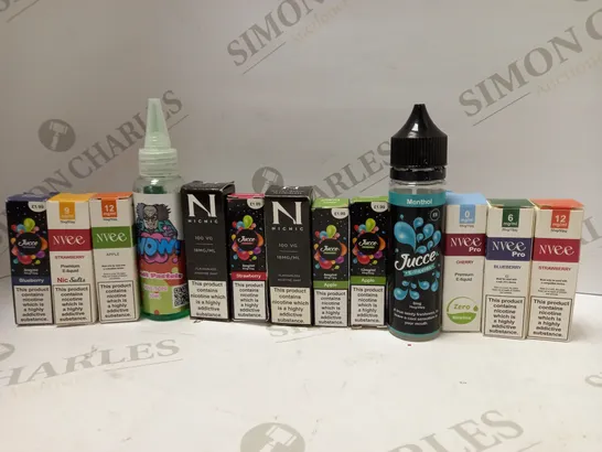 LOT OF APPROX 30 ASSORTED E-CIGARETTE LIQUIDS IN VARIOUS STRENGTHS AND FLAVOURS 