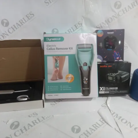 BOX OF APPROX 15 ASSORTED ITEMS TO INCLUDE - NHOWIN SMART NECK MASSAGER - DYNA CALLUS REMOVER KIT - GODOX X1 ECT