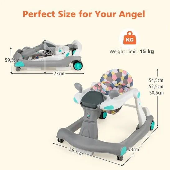 BOXED 2-IN-1 FOLDABLE BABY WALKER WITH ADJUSTABLE HEIGHT AND SPEED-LIGHT - GREY