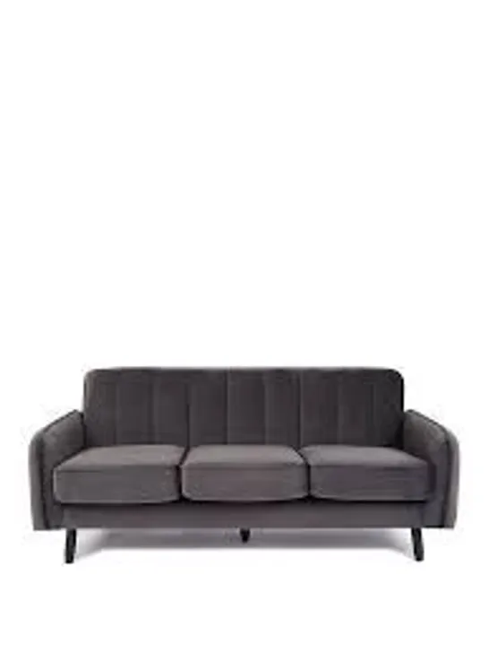 BOXED JENNIFER 3 SEATER VELVET FABRIC SOFA - GREY (1 BOX)