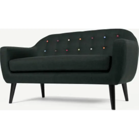 BRAND NEW BOXED MADE.COM RITCHIE 2 SEATER SOFA, ANTHRACITE GREY FABRIC WITH RAINBOW BUTTONS (1 BOX)