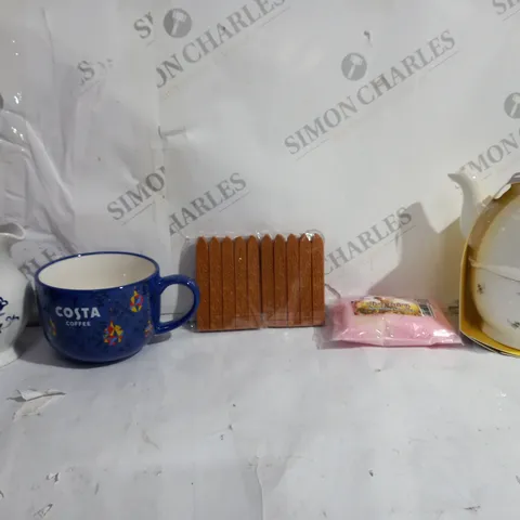 BOX OF APPROXIMATELY 8 ASSORTED ITEMS TO INCLUDE - COSTA COFFEE MUG - TEA FOR ONE - SIMMERING GRANULES ECT