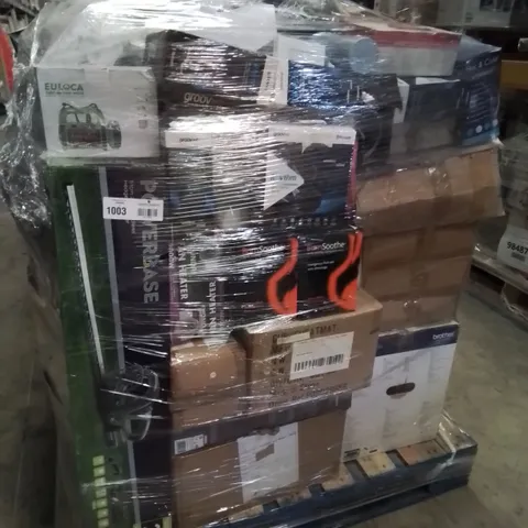 PALLET OF ASSORTED BOXED ELECTRICAL ITEMS INCLUDING, HEDGECUTTERS, FAN HEATER, LANDLINE PHONE, LAMINATOR, GLEN HEATER.