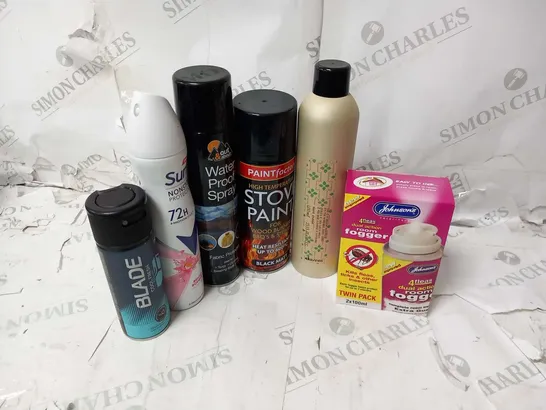 APPROXIMATELY 10 ASSORTED AEROSOL SPRAYS TO INCLUDE; BLADE, SURE, JOHNSONS AND DAVINES